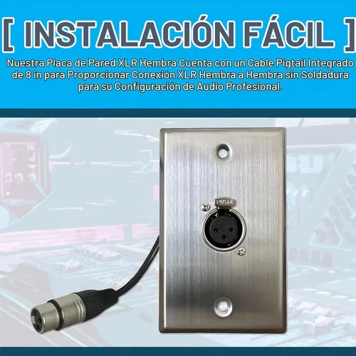 Vista 4 de DIYTECH - Placa de pared XLR de acero inoxidable de 1 puerto, hembra a