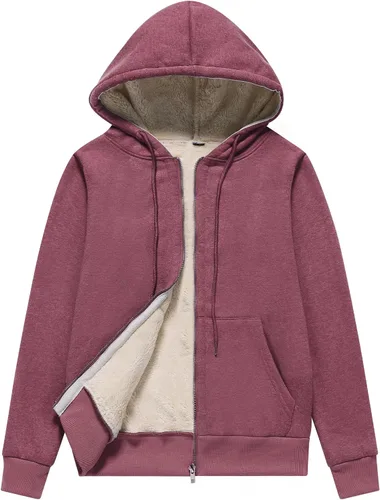 Vista 9 de Flygo Sudadera con capucha para mujer, con cremallera, forro polar, tipo sherpa, abrigada, chaqueta de invierno Gris ceniza