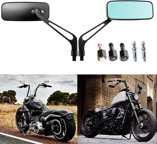 Vista 4 de Espejos retrovisores de manillar rectangular de 8 mm/10 mm en color negro para motocicletas, compatibles con Harley Street Glide, Road King