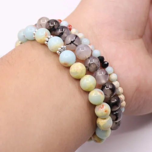 Vista 6 de UEUC - Pulseras Reiki, apilables, de piedras curativas, cristales, con dije del árbol de la vida, yoga y hoja de loto, contra la ansiedad