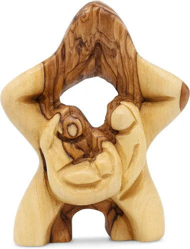 Vista 11 de Zuluf HOF027 - Figura de madera de olivo de 3.1 pulgadas, pequeña Natividad tallada a mano de José, Virgen María y Niño Jesús, inauguración de casa