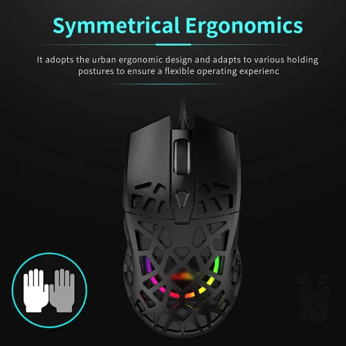 Vista 4 de NACODEX AJ339 65G Watcher Mouse para juegos con carcasa ligera de panal de abeja, luz LED RGB Chroma, 7 botones programables, sensor óptico Pixart