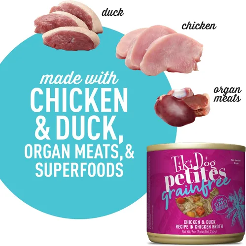 Vista 4 de Tiki Dog Aloha Petites - Comida húmeda para perros, alimentos integrales, pollo y pato, lata de 9 onzas