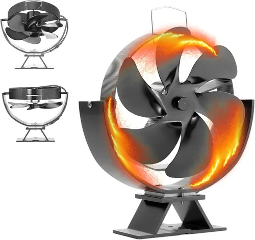 Vista 9 de Ventilador de estufa de leña, ventilador de chimenea de ángulo ajustable, ventilador de estufa de calor de 6 aspas para madera/quemador