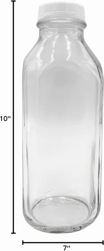 Vista 4 de The Dairy Shoppe Botella de leche de vidrio de 1 litro con tapa, paquete de 4 unidades, estilo cuadrado, 33.8 onzas