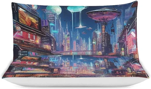 Vista 3 de Landscape Duvet Cover Full Size, Ultra Soft Microfiber Cityscape Bedding Set, 3 Pieces Night Scenery Pattern Comforter Cover Set with Zipper Closure