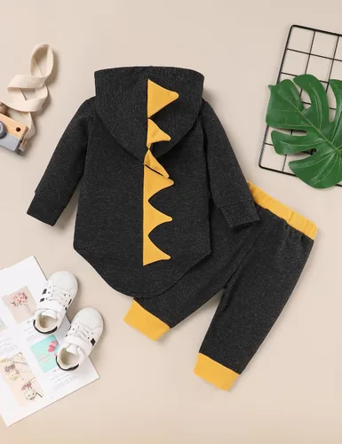 Vista 4 de FoWear Ropa de bebé niño para otoño e invierno, sudadera con capucha de manga larga y pantalones, 2 piezas