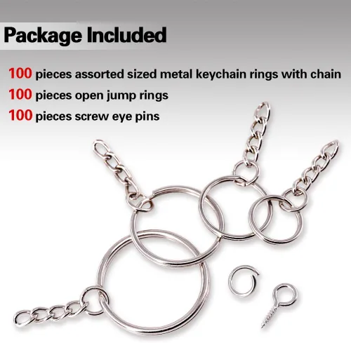 Vista 5 de Swpeet Kit de 750 anillos para llavero, incluye 250 llaveros con cadena y 250 anillos de salto con 250 pines de ojo de tornillo a granel para hacer