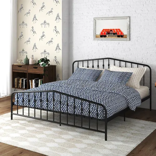 Vista 31 de Novogratz Bushwick - Marco de cama Queen de metal con cabecera ligeramente triangular, husillos insertados, base ajustable para almacenamiento,