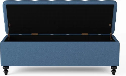 Vista 9 de HUIMO Otomana con almacenamiento, banco de tela tapizado azul de 51 pulgadas con diseño de extremo de cama con botones, capacidad de peso de 300