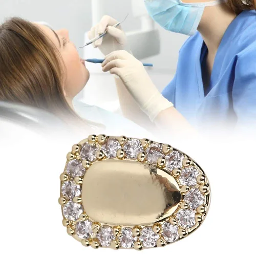 Vista 4 de Parrillas dentales, dientes de hip hop, dientes brillantes chapados en oro, un solo diente para tus dientes, hombres y mujeres, joyería de hip hop