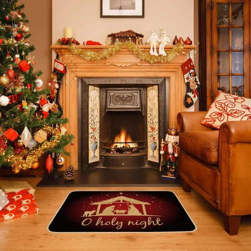 Vista 5 de Felpudo de Navidad para puerta delantera, para Navidad, invierno, vacaciones, decorativo, antideslizante, rectangular, tapete para Navidad