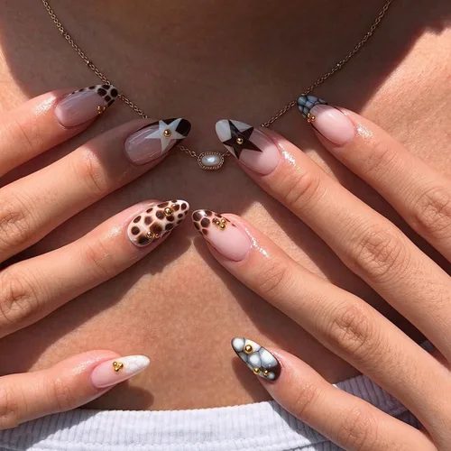 Vista 18 de Uñas postizas medianas a presión de almendra para mujer, uñas postizas Color-2