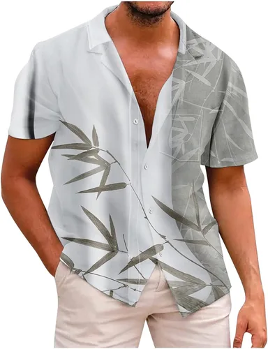 Vista 2 de Camisa de manga corta con botones para hombre, de ajuste delgado, grande, a la moda, casual, corta, de lino