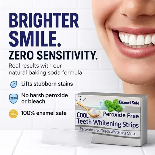 Vista 2 de Tiras blanqueadoras de dientes para dientes sensibles, sin peróxido, 28 unidades 14 días Tiras blanqueadoras de dientes a base de plantas, cuidado