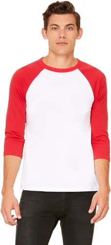 Vista 13 de Bella + Canvas - Camiseta de béisbol unisex con manga 3/4 (3200) DEEP HTHR/NEGRO Blanco/Negro
