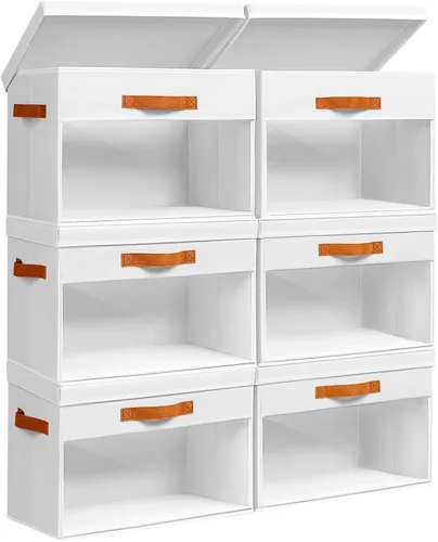Vista 26 de Homsorout Cajas Grandes de Almacenamiento con Tapas - Paquete de 3 Organizadores Plegables Decorativos con Ventanas Transparentes y Asas