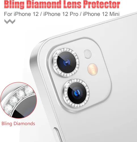 Vista 4 de AGVEE 3+3 6 Pack para iPhone 12 & Mini & Pro Funda protectora de lente de cámara Anillo de metal con gemas individuales de diamantes brillantes