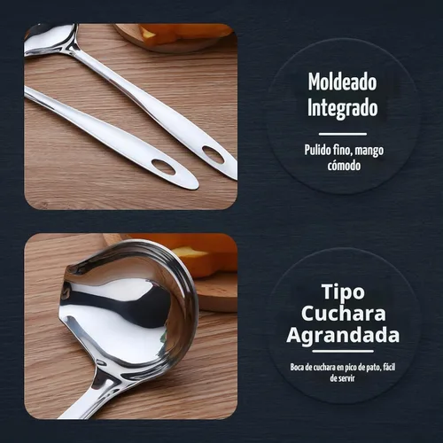 Vista 3 de Cucharón de salsa con boquilla de vertido, cucharón de salsa de mango largo de 10.6 pulgadas, cuchara de acero inoxidable para salsas, salsas