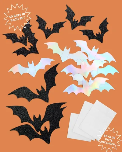 Vista 2 de xo, Fetti Decoración de pared de murciélago de Halloween – 50 piezas Decoración de temporada espeluznante, carteles de fiesta de casa embrujada