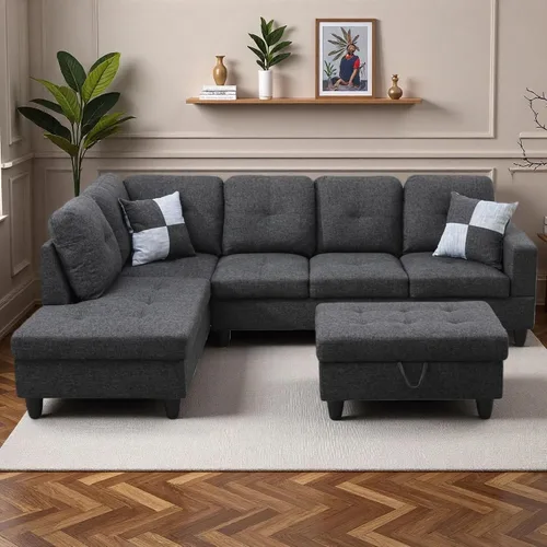 Vista 23 de Camillas en forma de L de 97 pulgadas para sala de estar, sofá seccional con otomana de almacenamiento, sofá modular con diván móvil