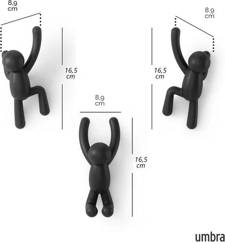 Vista 3 de Umbra Buddy Ganchos de pared decorativos montados en la pared para colgar abrigos, bufandas, bolsos, carteras, mochilas, toallas y más, juego de 3