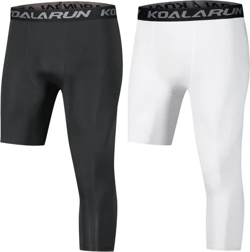 Vista 15 de Mallas de compresión de una pierna para baloncesto para hombre, 3/4, capri deportivos, pantalones de entrenamiento atlético, capas base