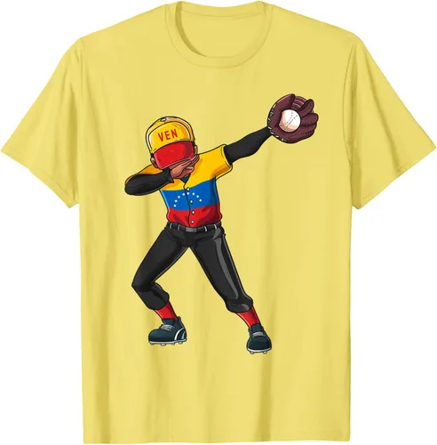 Vista 39 de Baseball Dabbing Venezuela Player Catcher Pitcher Hombres Niños Camiseta, Negro