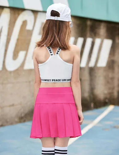 Vista 3 de Arshiner Faldas de tenis para niña con pantalones cortos, falda plisada atlética, falda pantalón de entrenamiento con bolsillos para niños de 4 a 13