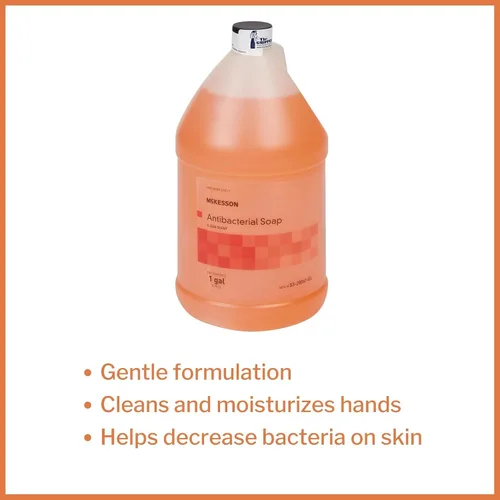 Vista 2 de McKesson Jabón líquido antibacteriano para manos, recarga, aroma limpio, 1 galón, 1 unidad Jabón antibacteriano, naranja claro, no hecho con látex