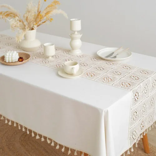 Vista 7 de AMZALI Classic Collection - Mantel de encaje de ganchillo de algodón, a prueba de polvo, para mesa de bufé, cena de vacaciones, fiesta, banquete