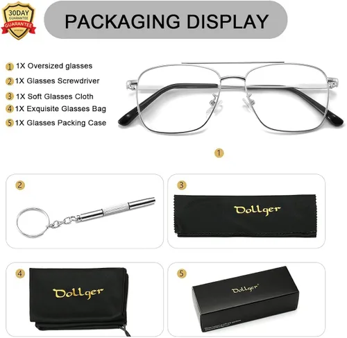 Vista 7 de Dollger Lentes cuadrados transparentes con marco de metal falso sin receta Plateado