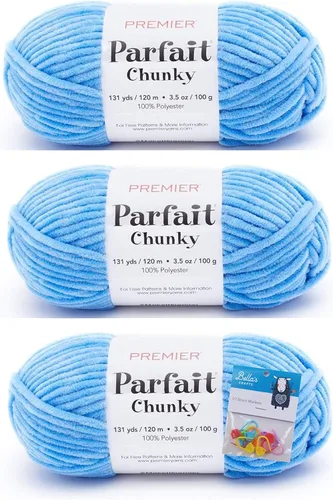 Vista 27 de Premier Yarns Parfait - Ovillo de felpilla grueso, 3.5 onzas, 6 unidades, peso súper voluminoso, paquete de 3 unidades con marcadores de puntada