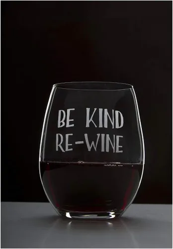 Vista 8 de Lushy Wino Be Kind, Re-Wine - Lindo, novedoso, grabado al agua, copa de vino de 16 onzas sin tallo con frases divertidas en caja de regalo