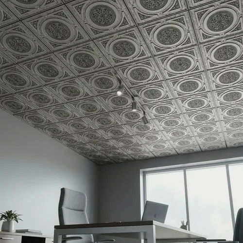 Vista 19 de Steampunk-Faux - Azulejo de techo de hojalata - Plata envejecida, paquete de 25 Plata antigua