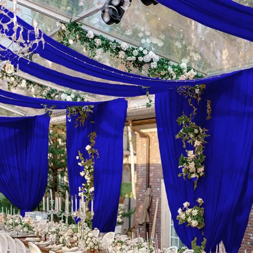Vista 18 de FUHSY Cortinas de techo para arco de boda, tela drapeada, tela de gasa, cortinas de gasa burdeos para telón de fondo, 5 x 20 pies, 2 paneles