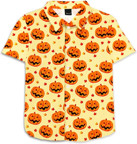 Vista 26 de Remimi Camisa unisex de Halloween para niños, camisetas hawaianas de manga corta con botones feos de 5 a 14 años Christmas Gift