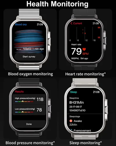 Vista 5 de Reloj inteligente con auriculares, para hacer/responder llamadas Bluetooth, monitor de actividad física, monitor de presión arterial y frecuencia