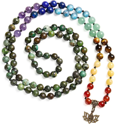 Vista 14 de Bivei 7 Chakra 108 Mala Beads Bracelet Real Gemstone Yoga Meditation Hand Knotted Mala Prayer Bead Necklace