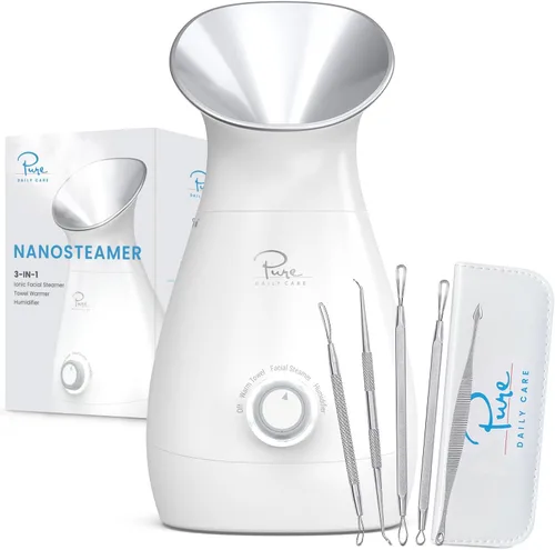Vista 7 de NanoSteamer - Vaporizador facial nano iónico grande 3 en 1 con control preciso de temperatura - Humidificador - Desobstruye los poros - Puntos
