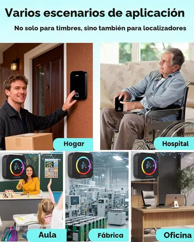 Vista 7 de Kit de timbre inalámbrico, timbre autoalimentado sin batería, rango de 600 pies, 63 campanas seleccionables, volumen ajustable con luz RGB, timbre