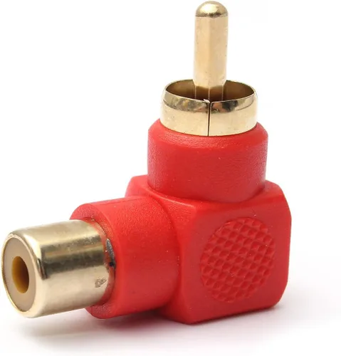 Vista 5 de exgoofit Conectores RCA macho a RCA hembra adaptadores de enchufe de ángulo recto M/F codo de 90 grados chapado en oro (5 negros + 5 rojos)