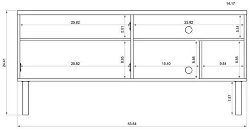 Vista 3 de Manhattan Comfort Windsor - Moderno mueble para TV con estantes multimedia y patas de madera maciza, 53.54 pulgadas, color blanco hueso, naturaleza