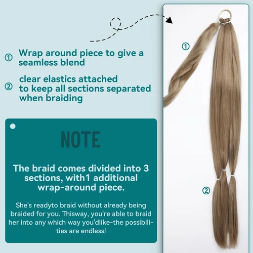 Vista 2 de EMMOR Extensión de cola de caballo larga trenzada con cabello lacio envolvente, extensiones de cabello sintético suave y saludable para mujeres