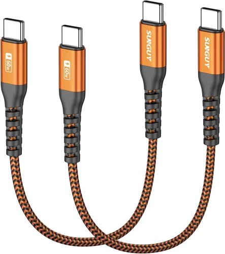 Vista 9 de SUNGUY Cable corto USB C a USB C de 1 pie [paquete de 2] de carga rápida de 60 W Naranja