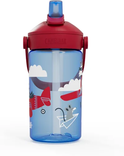 Vista 2 de CamelBak Thrive Kids - Válvula de mordida con popote para niños, botella de agua Tritan Renew Airplane Bandits, 14 onzas Easy Drinking Kids Can