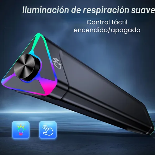 Vista 3 de LENRUE Altavoces de computadora para escritorio, altavoces de PC con un solo USB para alimentación y sonido estéreo, luces táctiles, altavoces