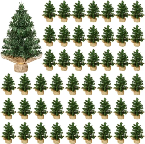 Vista 13 de Yinder 2 piezas de mini árbol de Navidad de mesa de 7.87 pulgadas, árbol de Navidad artificial en miniatura de pino con base de lino