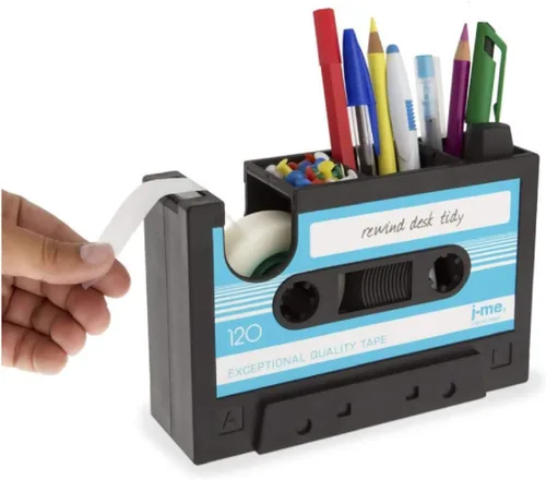 Vista 5 de Soporte de lápiz de cinta creativa, Dispensador de cinta de casete retro, Contenedor ordenado de escritorio de papelería, Organizador de suministros