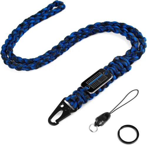 Vista 11 de 2 piezas de cordón elegante y duradero para llaves - Cordón de cuello resistente de paracord con diseño de bandera de EE. UU. para billeteras